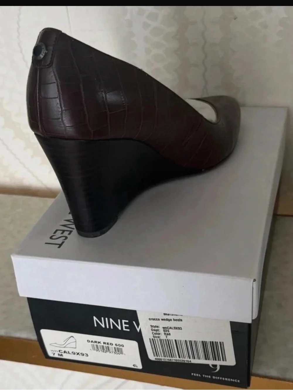 Nine West Dark Red Croc-Embossed Wedge Pumps